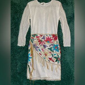 Vintage Eve’s Allure Small Cream Sequined Beaded Formal Dress